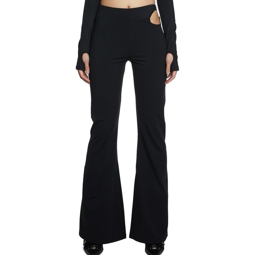 THE KRIPT Faxan Cut Out Pants Black Flared Leg Pull-On Dolls Kill - Sz Medium
